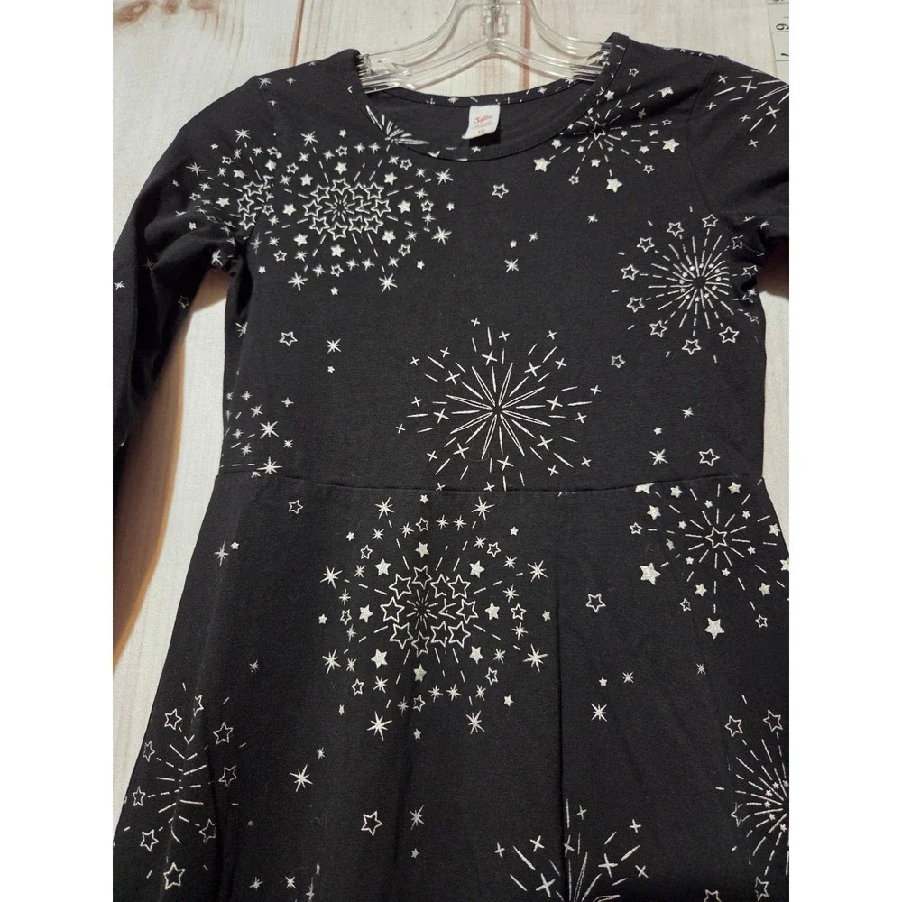 Justice‎ Girls Black Firework Star Print Long Sleeve A-Line Dress Size 12
